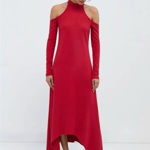 Elegant Marcella NYC Red Shoulder peek-a-boo Dress Size M